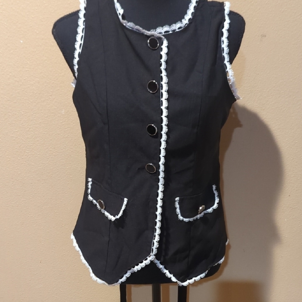 Chic Women's Black Vest with White Detailing